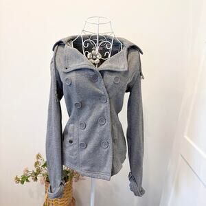 Gorgeous vintage y2k fitted grey pea coat button up collared jacket